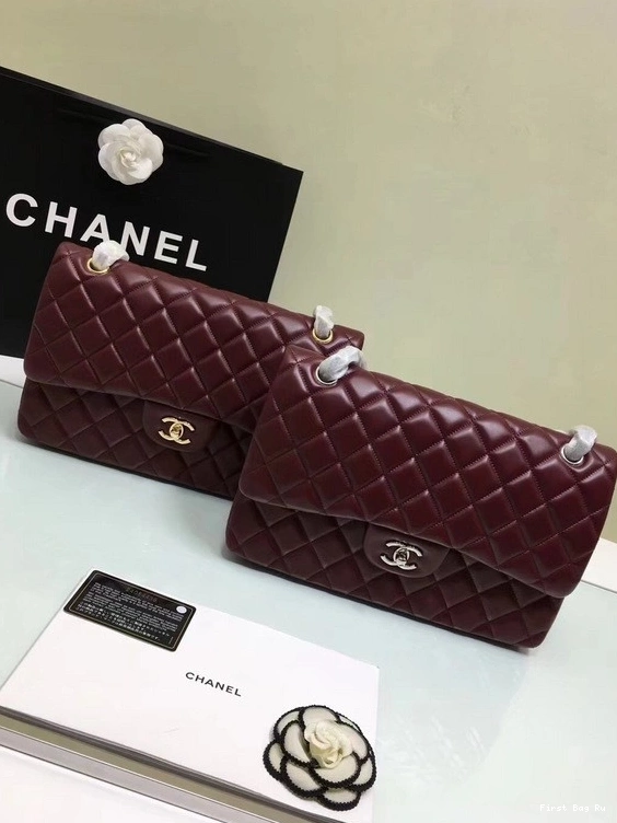 1112 With Silver Red Bag Leather CHANEL Lambskin Flap Size Wine Hardware Gold Large 30cm 0716